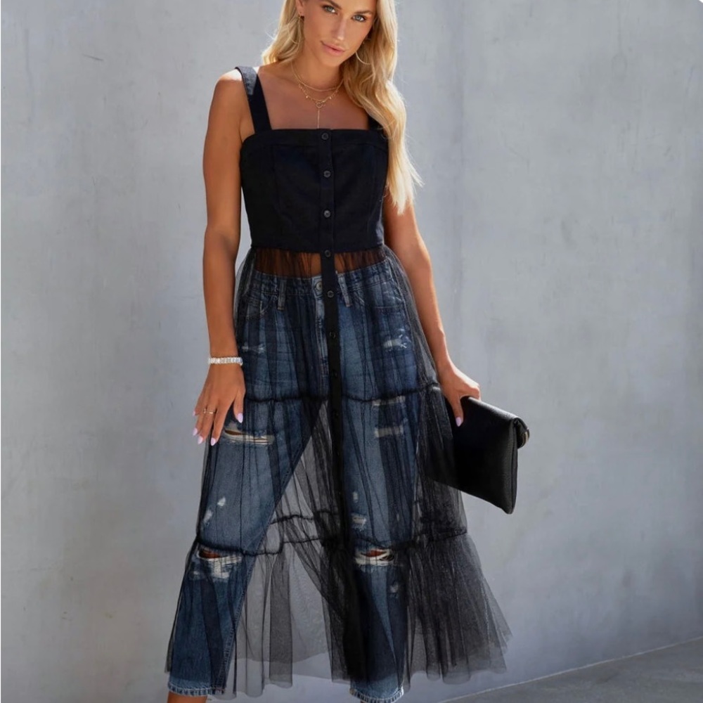 Vici Black Sheer Layered Tunic Top